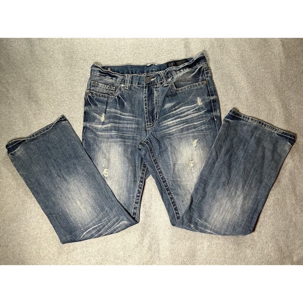 T.K. Axel Jeans Mens W32 L32 Wolcott Boot Cut Distressed Ripped Blue Denim